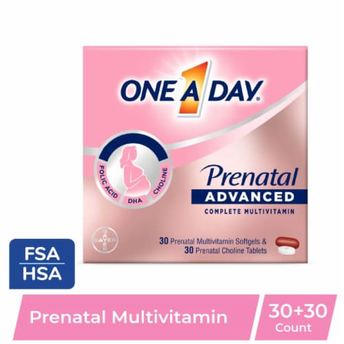 One A Day® Prenatal Advanced Prenatal Multivitamin Softgels & Prenatal Choline Tablets Perspective: front
