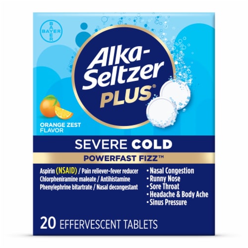 Alka-Seltzer Plus® Orange Zest Severe Cold Medicine PowerFast Fizz™ Effervescent Tablets Perspective: front