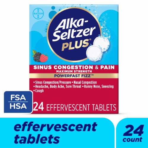 Alka-Seltzer Plus Maximum Strength Sinus Congestion & Pain PowerFast Fizz Berry Effervescent Tablets Perspective: front