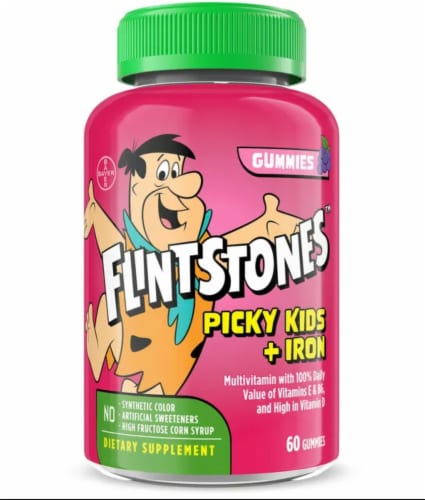Flintstones Picky Kids + Iron Multivitamin Gummies Perspective: front