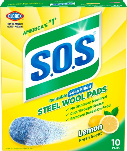 S.O.S Lemon Fresh Steel Wool Soap Pads Perspective: front