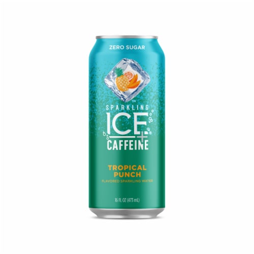 Sparkling Ice +Caffeine Zero Sugar Tropical Punch Sparkling Water Perspective: front