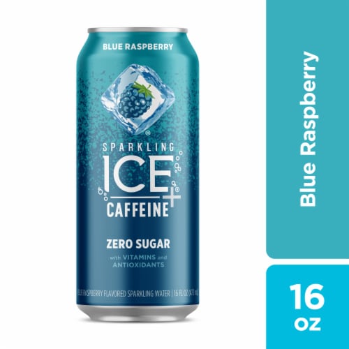 Sparkling Ice® Caffeinated Blue Raspberry Flavored Sparkling Water Can Perspective: front