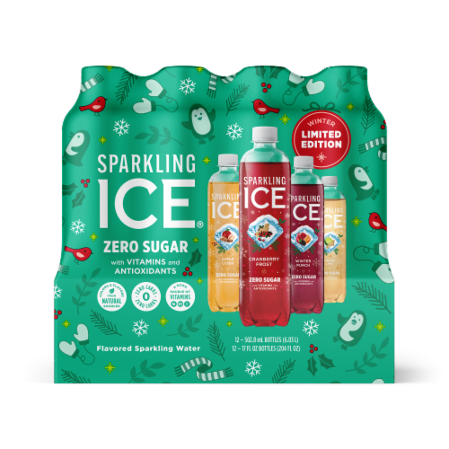 Sparkling Ice® Zero Sugar Variety Pack Cranberry Frost Winter Punch Sugar Plum and Apple Cider Perspective: front