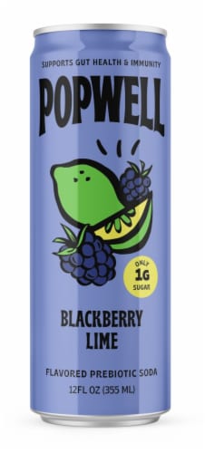 Popwell Blackberry Lime Prebiotic Soda Can Perspective: front