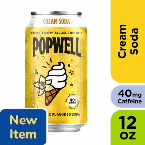 Popwell Cream Soda Caffeinated Soda 12oz Can Perspective: front