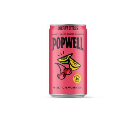 Popwell™ Cherry Citrus Prebiotic Soda Can Perspective: front