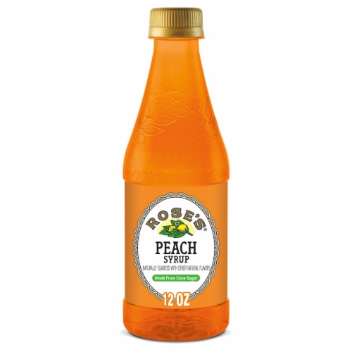 Rose's Peach Simple Syrup Bottle Perspective: front