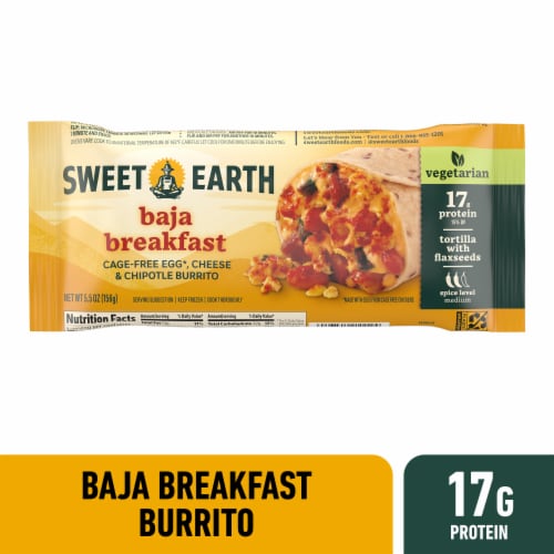 Sweet Earth Baja Vegetarian Frozen Breakfast Burrito Perspective: front