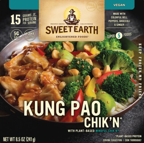 Sweet Earth Vegan Kung Pao Chik'n Frozen Meal Perspective: front