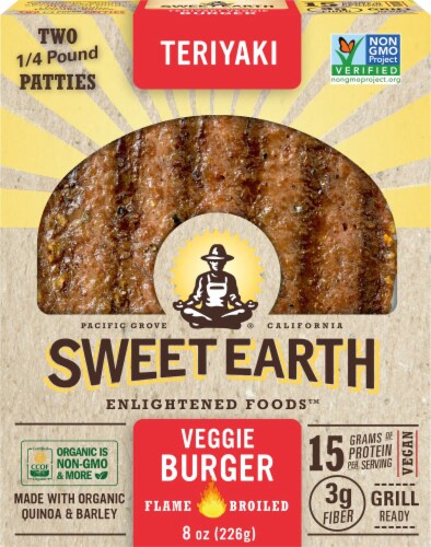 Sweet Earth Natural Foods Vegan Teriyaki Veggie Burger Perspective: front