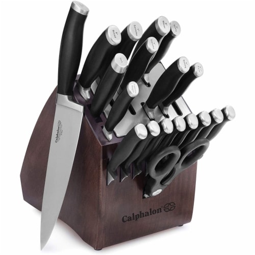 Calphalon 20 Piece Contemporary Steel Cutlery Set with Built In Sharpener Block Perspective: front