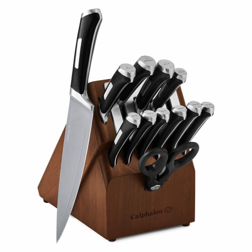 and Gold Knife Set with Block Self Sharpening - 14 PC Coated Gold