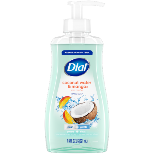 Dial® Liquid Hand Soap Coconut Water & Mango™ Scent Dermatologist Tested Paraben Free Perspective: front