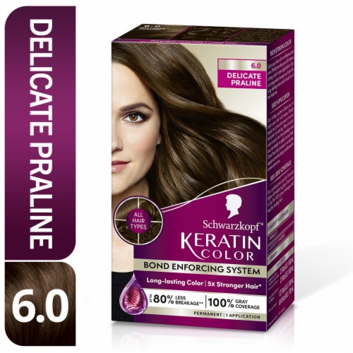 Schwarzkopf Keratin Color 6.0 Delicate Praline Permanent Hair Color Kit Perspective: front