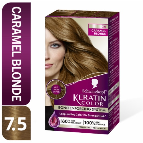 Schwarzkopf Keratin Color 7.5 Caramel Blonde Permanent Hair Color Kit ...