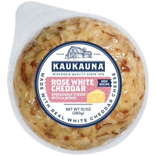 Kaukauna® Rose White Cheddar Spreadable Cheese with Almonds Cheeseball Perspective: front
