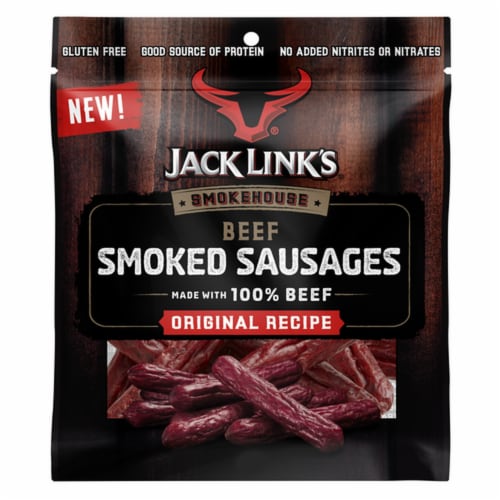 Jack Links 9019654 4 oz Bagged Beef Smoked Sausages, Pack of 8 Perspective: front