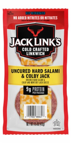 Jack Link's Uncured Hard Salami and Colby Jack Cheese Cold Crafted Linkwich Perspective: front