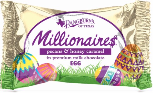 Pangburn's Millionaires Pecan & Honey Caramel Milk Chocolate Egg Perspective: front