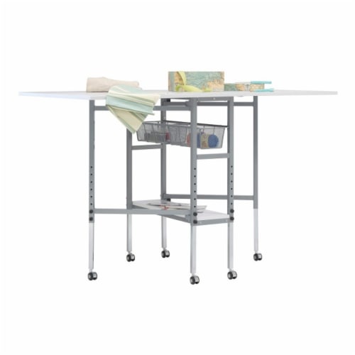 SD Studio Designs Cutting Table with Sewing Board Grid, Guides Top & Storage - Silver/White Perspective: front