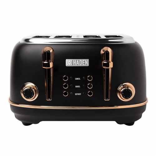 Haden Heritage 4 Slice Wide Slot Stainless Steel Toaster, Black & Copper Perspective: front