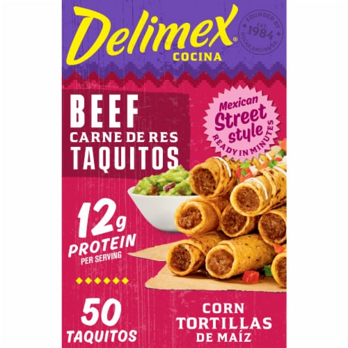 Delimex Beef Taquitos Frozen Snacks, Box Perspective: front