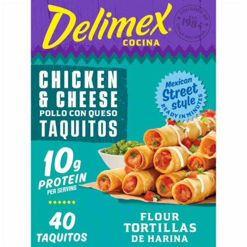 Delimex Chicken & Cheese Taquitos Frozen Snacks, Box Perspective: front