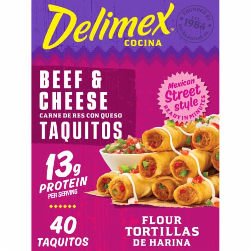 Delimex Beef & Cheese Taquitos Frozen Snacks, Box Perspective: front