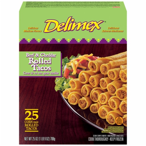 Delimex Beef & Cheese Rolled Taco Taquito Frozen Appetizers 25 Count Perspective: front