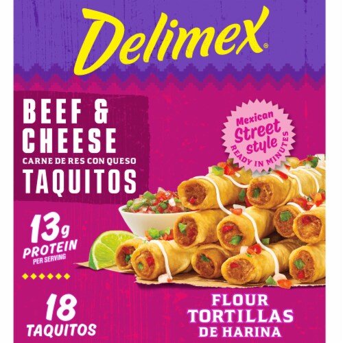 Delimex Beef & Cheese Large Flour Taquitos Frozen Snacks Perspective: front