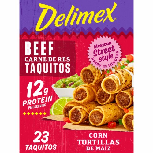 Delimex Beef Taquitos Frozen Snacks, Box Perspective: front