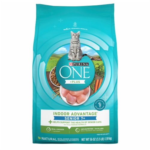 Purina ONE High Protein, Natural Senior Dry Cat Food, Indoor Advantage Senior+ Perspective: front