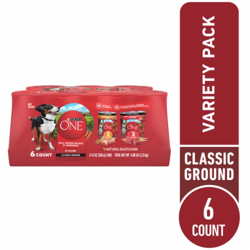 Purina ONE SmartBlend Chicken Entree & Beef Entree Wet Adult Dog Food Variety Pack Perspective: front