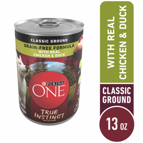 Purina ONE True Instinct Grain Free Wet Dog Food Classic Ground Real Chicken & Duck Perspective: front