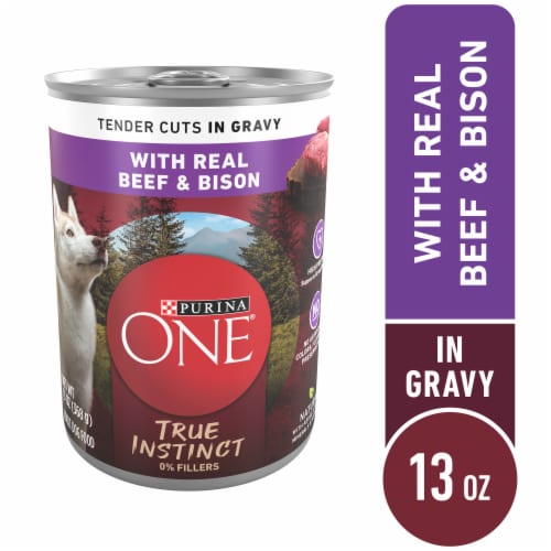 Purina ONE True Instinct Grain Free Wet Dog Food Tender Cuts in Gravy Real Beef & Bison Perspective: front