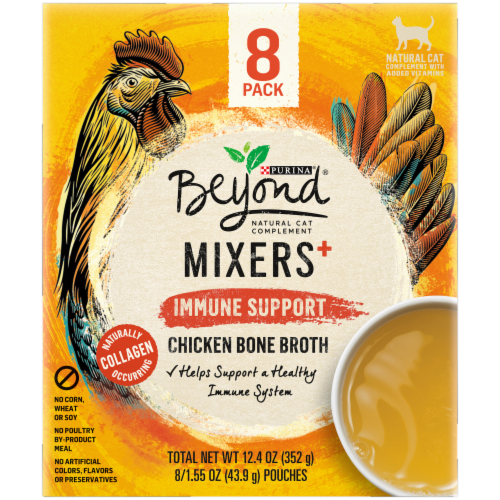 Purina Beyond® Mixers + Immune Support Cat Food Complement Chicken Bone Broth Pouches Perspective: front