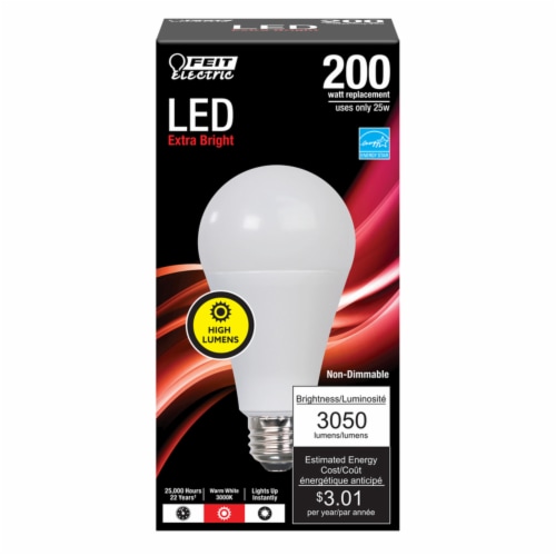 Feit Electric A21 E26 (Medium) LED Bulb Warm White 200 Watt Equivalence 1 pk - Total Qty: 1 Perspective: front