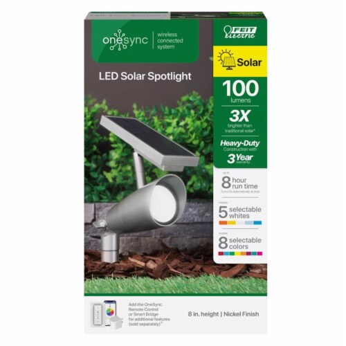 Feit OneSync Brushed Nickel Solar Powered 100 W LED Spotlight 1 pk Count of 1 Gerbes Super Markets