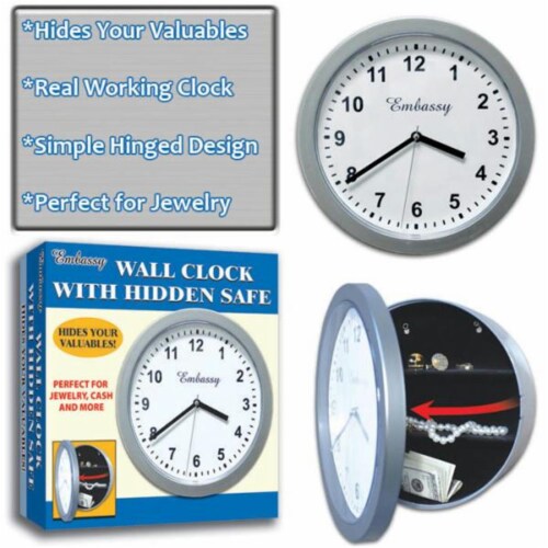 Silver Wall Clock With Hidden Safe 10 Inches By 10 Inches, 1 Kroger