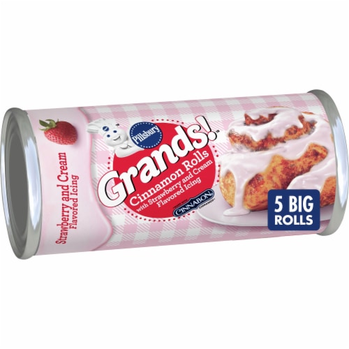 Pillsbury Grands Cinnamon Rolls with Strawberry and Cream Flavored Icing Perspective: front