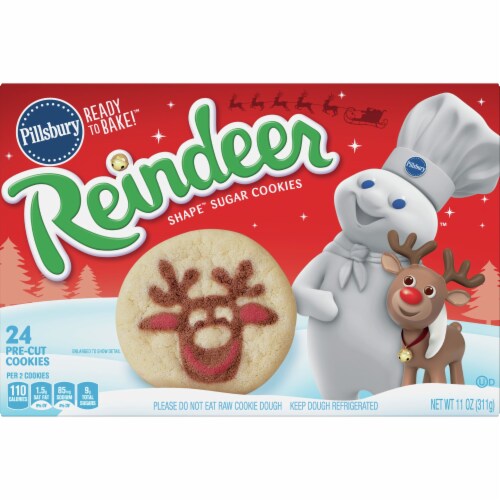 PPillsbury Ready to Bake Reindeer Shaped Sugar Cookie Dough Perspective: front