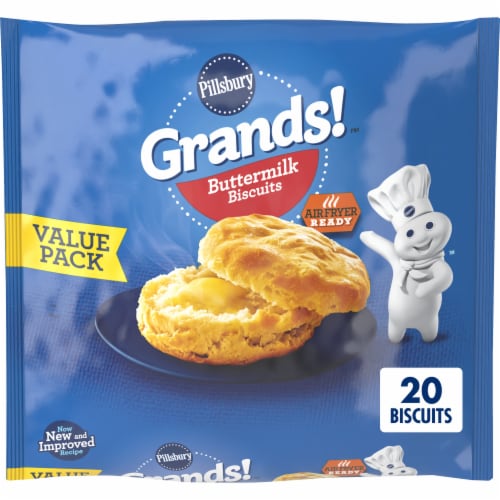 Pillsbury Grands! Buttermilk Biscuits Frozen Dough, Value Pack, 20 ct., 41.6 oz. Perspective: front