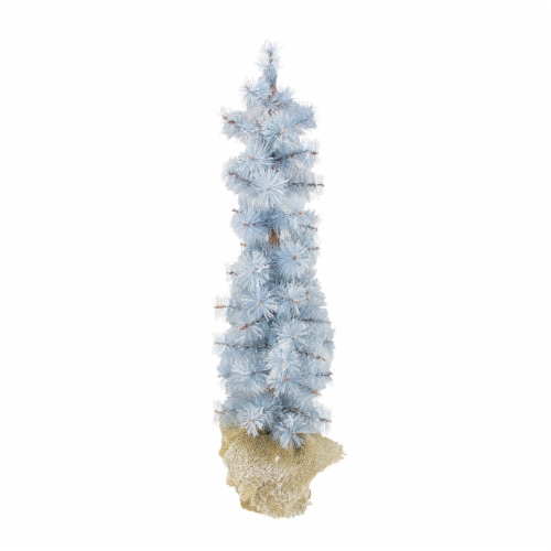 Arett Sales 2' Blue Potted Frosted Pine Slim Artificial Christmas Tree - Unlit Perspective: front