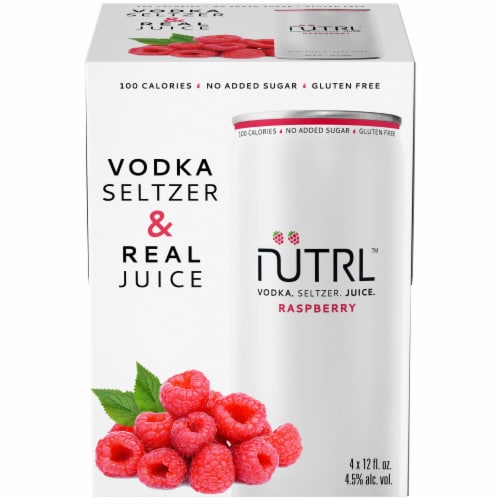 Nutrl Raspberry Vodka Seltzer Juice Can 4 pack / 12 fl oz Perspective: front