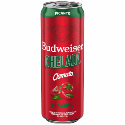 Budweiser Chelada Picante Beer Single Can Perspective: front