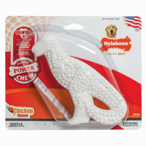 Nylabone Dental Dinosaur Chicken Flavor Power Chew for Dogs Perspective: front