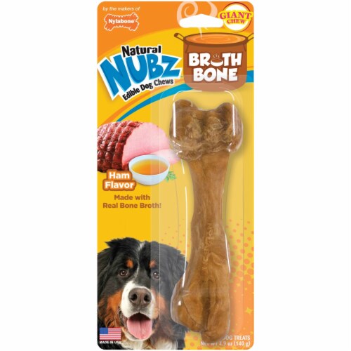 Nylabone Natural Nubz Treats Ham Flavor with Bone Broth for XL Dogs NENBB303W Perspective: front