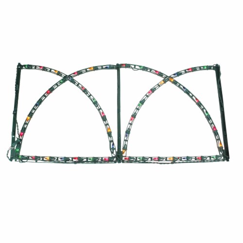Hofert 7' Green Pathway Fence with Multicolored Christmas Lights Outdoor Decoration Perspective: front
