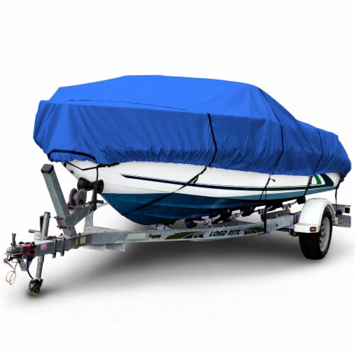 Budge Sportsman 600 Denier Blue V-Hull Fishing Boat Cover Perspective: front